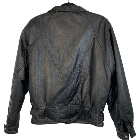 80s VTG Suzies Black Moto Leather Jacket Large Dolman Snap Crop Insulated 6729 - Picture 11 of 16
